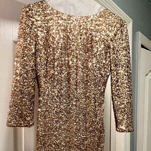 Badgley Mischka Gold Sequin Sheath Dress